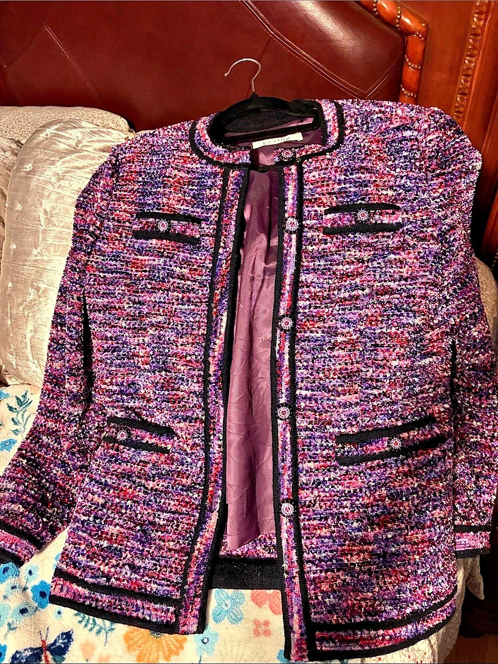 Escalier Tweed Blazer in Purple & Pink Size Medium Like New